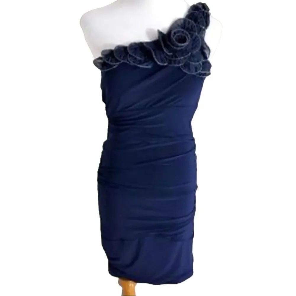 B.Darlin One Shoulder Floral Bodycon Mini Dress Navy Blue Women’s Size Medium M
